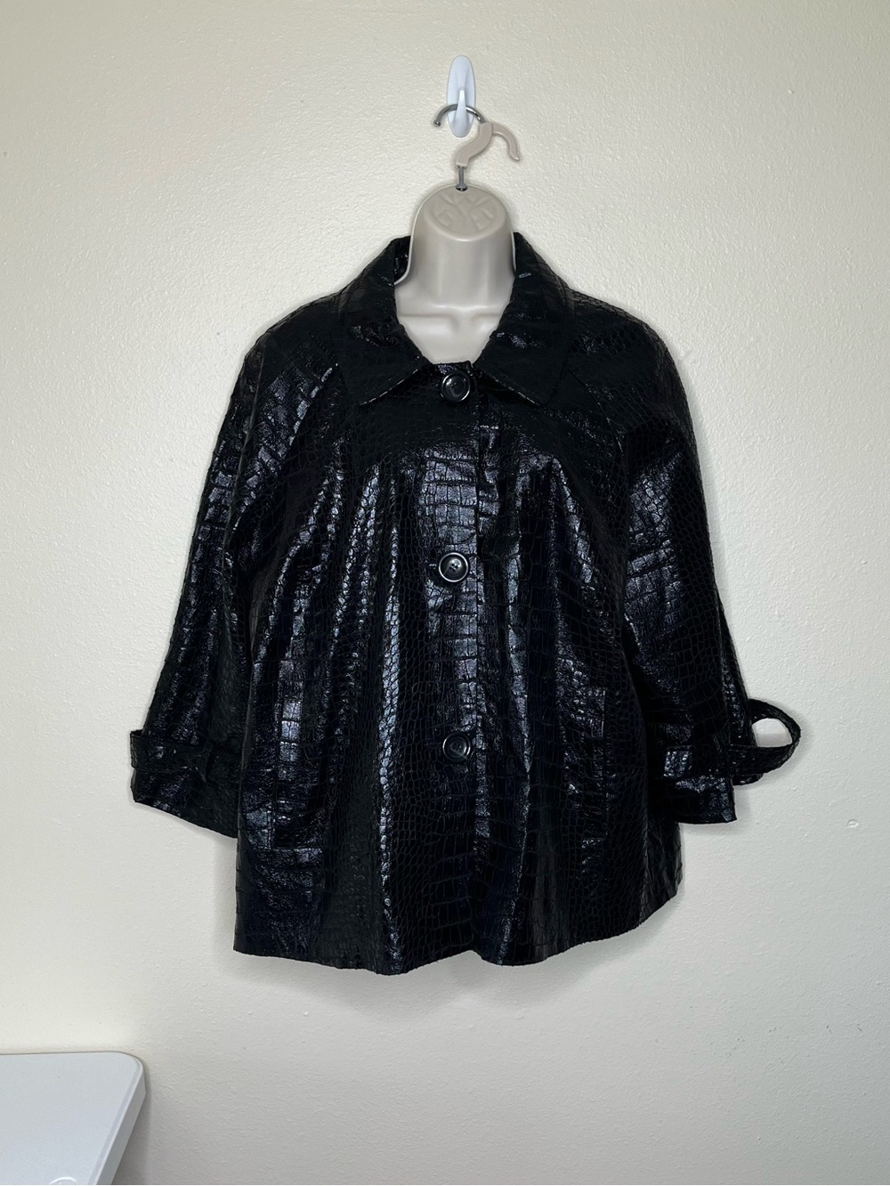 VTG Y2K Birch Hill Black Croc Embossed Faux Patent Leather Swing Jacket Women 1X - Picture 15 of 15